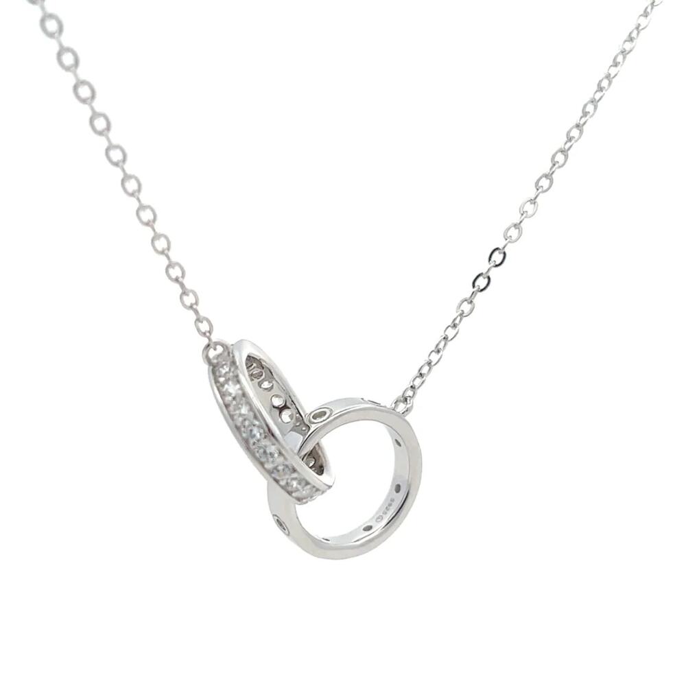 Unbreakable Bond two ring Interlocking Circle Silver Necklace